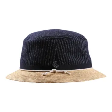 Sommer-Bucket-Hut mit marineblauem Kopfteil und naturfarbener Krempe|