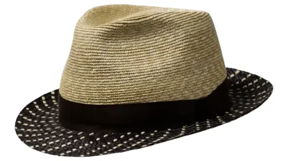 Edler Trilbyhut aus Stroh und Panama mit zweifarbigem Rand und schwarzem Hutband|||||