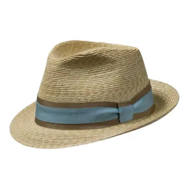 Strohhut Trilby aus Weizenstroh mit gestreiftem Rebsband und Masche|