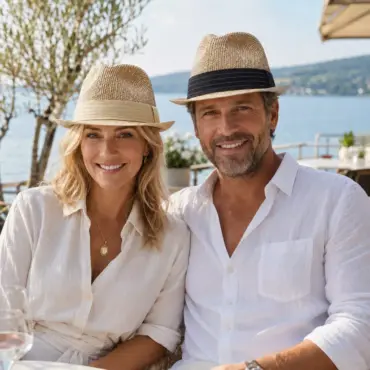 Frau und Mann mit Trilby Freiamt Buttwiler/in auf Sommerterrasse am Hallwilersee