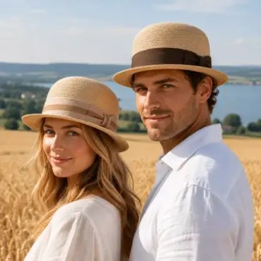 Frau und Mann mit Melone Freiamt Abtwiler/in im Weizenfeld am Hallwiler See