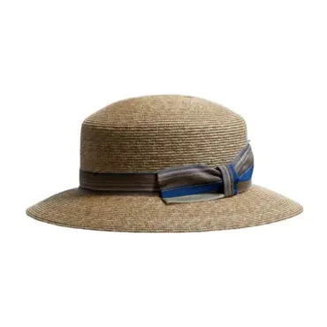 Damen Strohhut Freiamt Widerin natur mit multicolor-blauem Hutband||