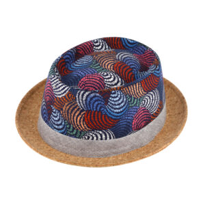 Stoffhut Porkpie Leinen gemustert mit Kork-Krempe – hochwertige Kopfbedeckung von Fiebig bei Hut Factory Schweiz