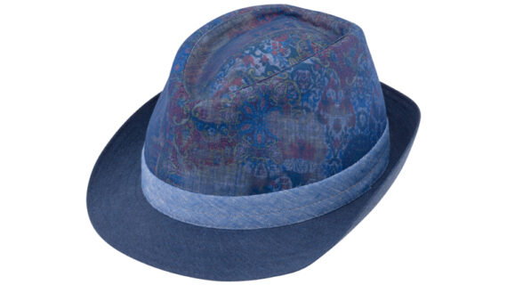 Stoffhut Trilby Leinen Paisley Muster Krempe und Band uni – hochwertige Kopfbedeckung von Fiebig bei Hut Factory Schweiz