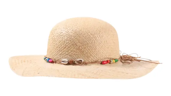 Naturton|Mädchen-Sommerhut aus Raffia mit Muscheln und bunten Perlen