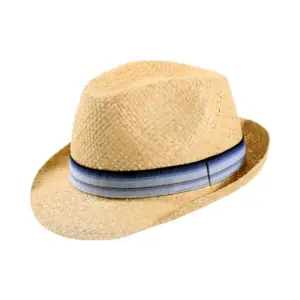 Kinderhut Trilby Raffia mit gestreiftem Leinenhutband