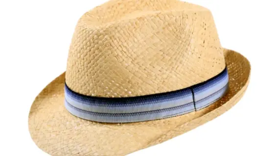 Kinderhut Trilby Raffia mit gestreiftem Leinenhutband