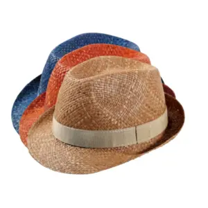 Orange und Jeansblau|Kinderhut Trilby Raffia Color in Mittelbeige