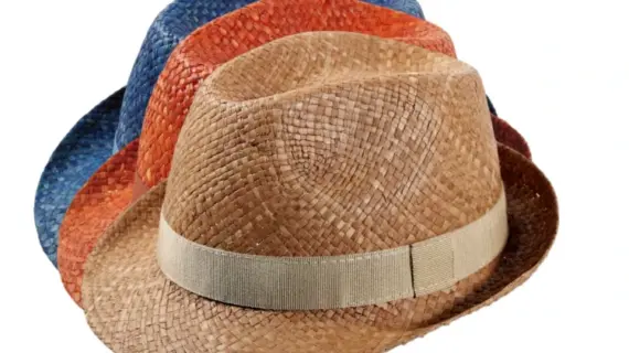 Orange und Jeansblau|Kinderhut Trilby Raffia Color in Mittelbeige
