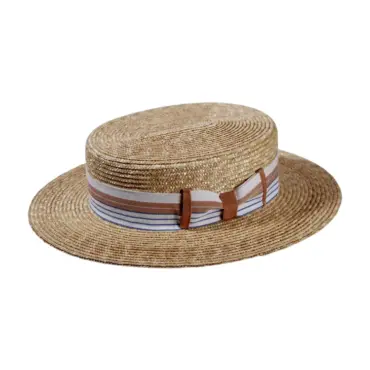 Canotier Strohhut aus Weizenstroh mit gestreiftem Rebsband|||