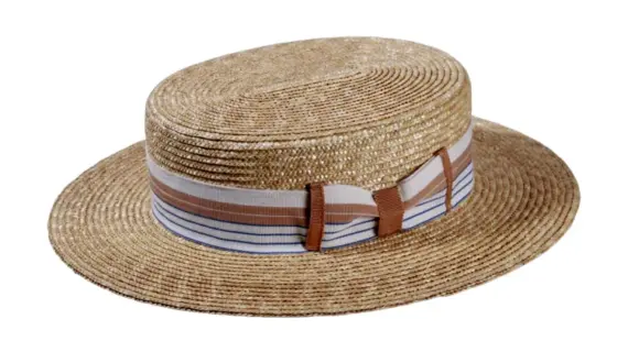 Canotier Strohhut aus Weizenstroh mit gestreiftem Rebsband|||