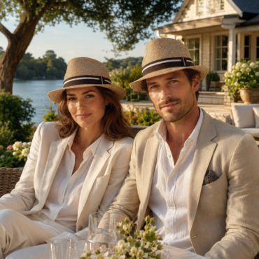 Frau und Mann mit Strohhut City Freiamt Rüstenschwiler/in auf einer Sommerterrasse am See