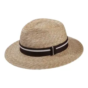 Strohhut Freiamt Rüstenschwiler mit braunem Hutband und weißem Streifen|||