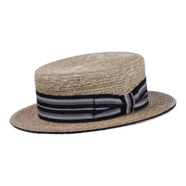 Canotier Strohhut mit flacher Krone und gestreiftem Band