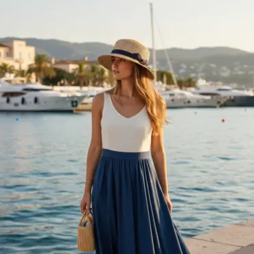 Cloche Bicolor Straw aus Weizenstroh mit marineblauem Rebsband