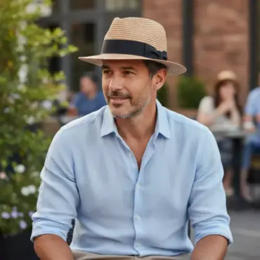 Fedora Traveler Bicolor Straw mit blauem Rebs-Hutband von Risa