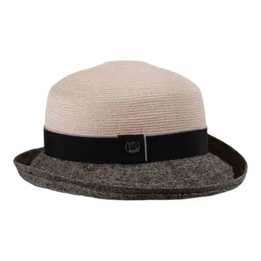 Rollbarer Damenhut aus Hanf und Seide mit Rebsband und 1919-Knopf|