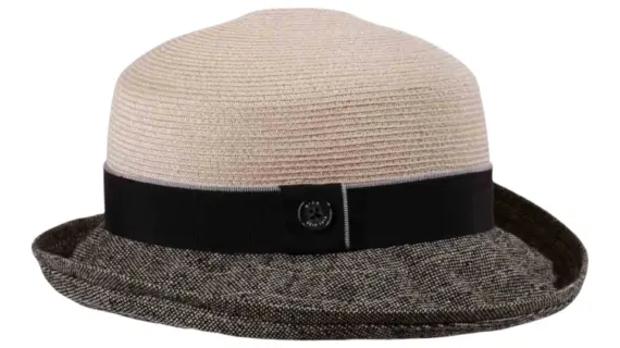 Rollbarer Damenhut aus Hanf und Seide mit Rebsband und 1919-Knopf|