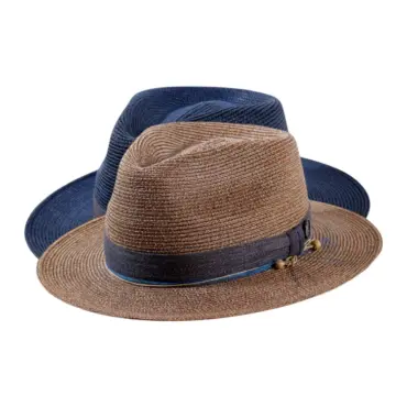 Fedora Hanf authentic in Marineblau und Nougat mit Baumwollgarnitur und 1919 Risa Qualitätsknopf|Fedora Hanf authentic in Marineblau und Nougat mit Baumwollgarnitur und 1919 Risa Qualitätsknopf|Fedora Hanf authentic in Marineblau und Nougat mit Baumwollgarnitur und 1919 Risa Qualitätsknopf