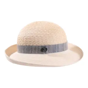 Sommerhut aus Hanf mit Aufschlagkrempe und Leinenband in Ciel|