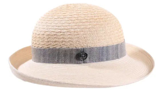 Sommerhut aus Hanf mit Aufschlagkrempe und Leinenband in Ciel|
