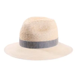 Hanfhut Fedora natur mit cielfarbenem Leinenband|Hanfhut Fedora natur mit cielfarbenem Leinenband||