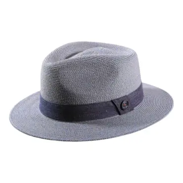 Fedora Sommerhut aus Hanf mit blauem Baumwollband in Naturtönen