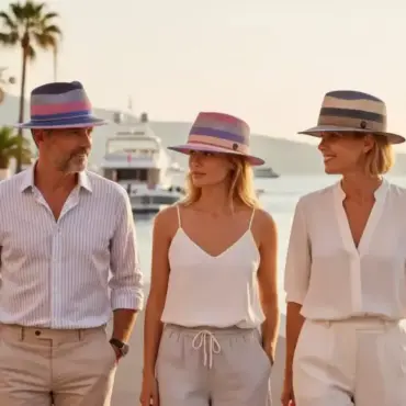 Fedora Traveler Colorful Hemp aus Hanf in Marine, Beige und Nougat mit farbigen Akzenten