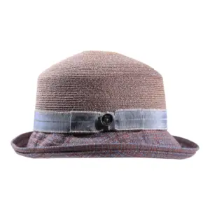 Rollbarer Sommerhut aus Hanf/Seide mit blauem Stoffrand und Leinenband|Rollbarer Sommerhut aus Hanf/Seide mit blauem Stoffrand und Leinenband|||