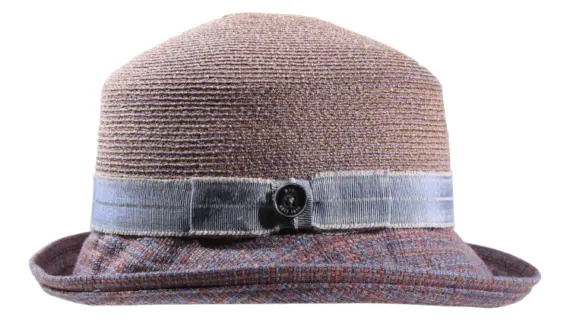 Rollbarer Sommerhut aus Hanf/Seide mit blauem Stoffrand und Leinenband|Rollbarer Sommerhut aus Hanf/Seide mit blauem Stoffrand und Leinenband|||