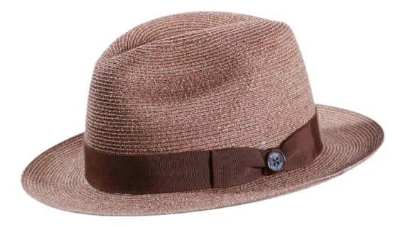 Fedora Strohhut aus meliertem Hanf in Mittelbraun oder Jeansblau|