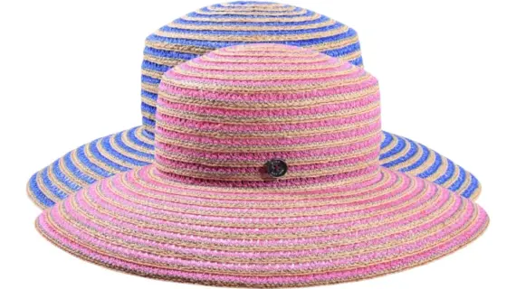 Damen Sommerhut Cloche aus Hanf mit breiter Krempe in Pink und Blau|Damen Sommerhut Cloche aus Hanf mit breiter Krempe in Pink und Blau|Damen Sommerhut Cloche aus Hanf mit breiter Krempe in Pink und Blau|||