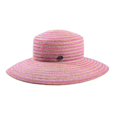 Damen Sommerhut Cloche aus Hanf mit breiter Krempe in Pink und Blau