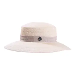 Damen Sommerhut Cloche aus Hanf in Naturbeige mit breitem Leinenband|