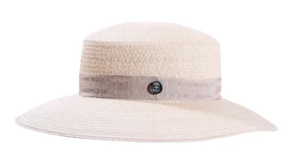 Damen Sommerhut Cloche aus Hanf in Naturbeige mit breitem Leinenband|