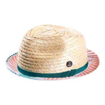 Player-Hut aus Stroh mit buntem Baumwollrand und Risa-Knopf|