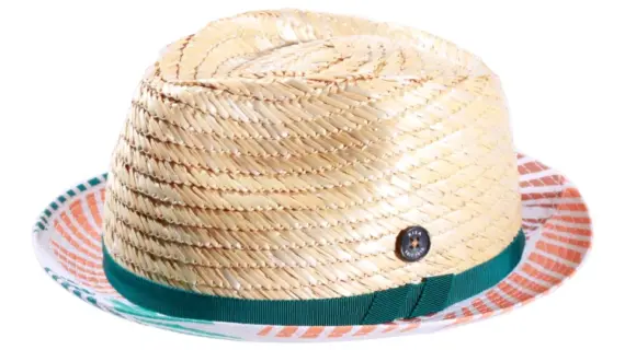 Player-Hut aus Stroh mit buntem Baumwollrand und Risa-Knopf|