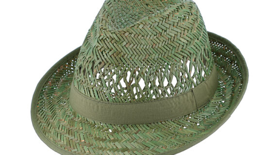 Strohhut Trilby Gartenhut grün mit gleichfarbigem Band