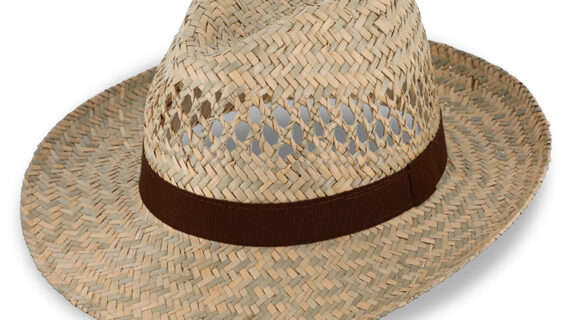 Strohhut Fedora mit braunem Ripsband