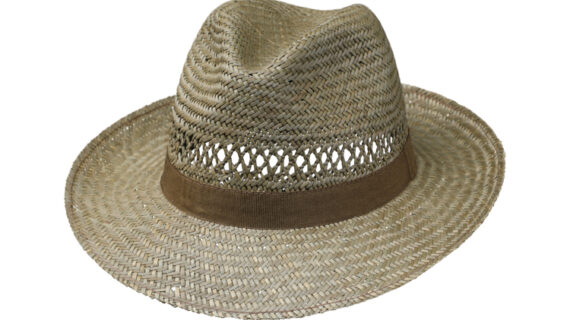 Strohhut Fedora mit breiter Krempe und Ripsband