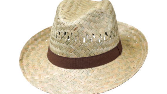 Strohhut Fedora mit braunem Ripsband