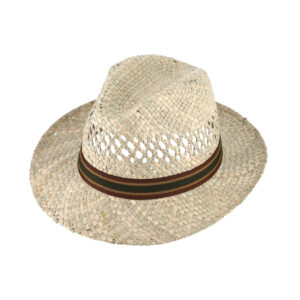 Strohhut Fedora natur mit gestreiftem Ripsband