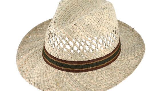 Strohhut Fedora natur mit gestreiftem Ripsband