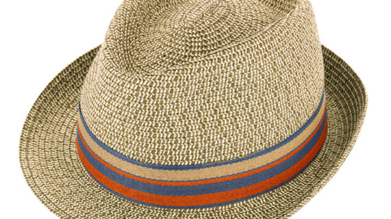 Papierhut Trilby melange mit gestreiftem Ripsband