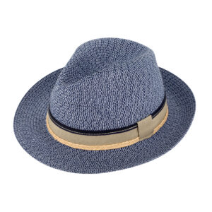 Papierhut Fedora melange mit dreifarbigem Ripsband