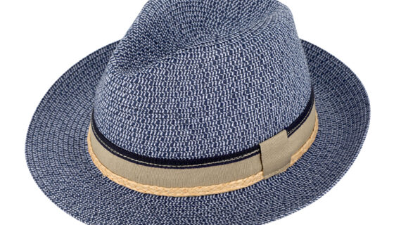 Papierhut Fedora melange mit dreifarbigem Ripsband