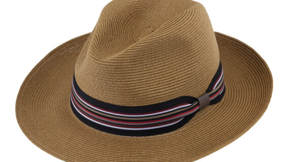 Papierhut Fedora uni gestreiftes Ripsband