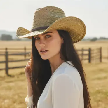 Variantenbild Western Strohhut Natur mit Kunstlederband
