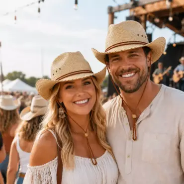 Frau und Mann mit Strohhut Western beim Country-Konzert