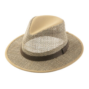 Strohhut Traveller Seegras mit Stoffpiping und Kunstlederband